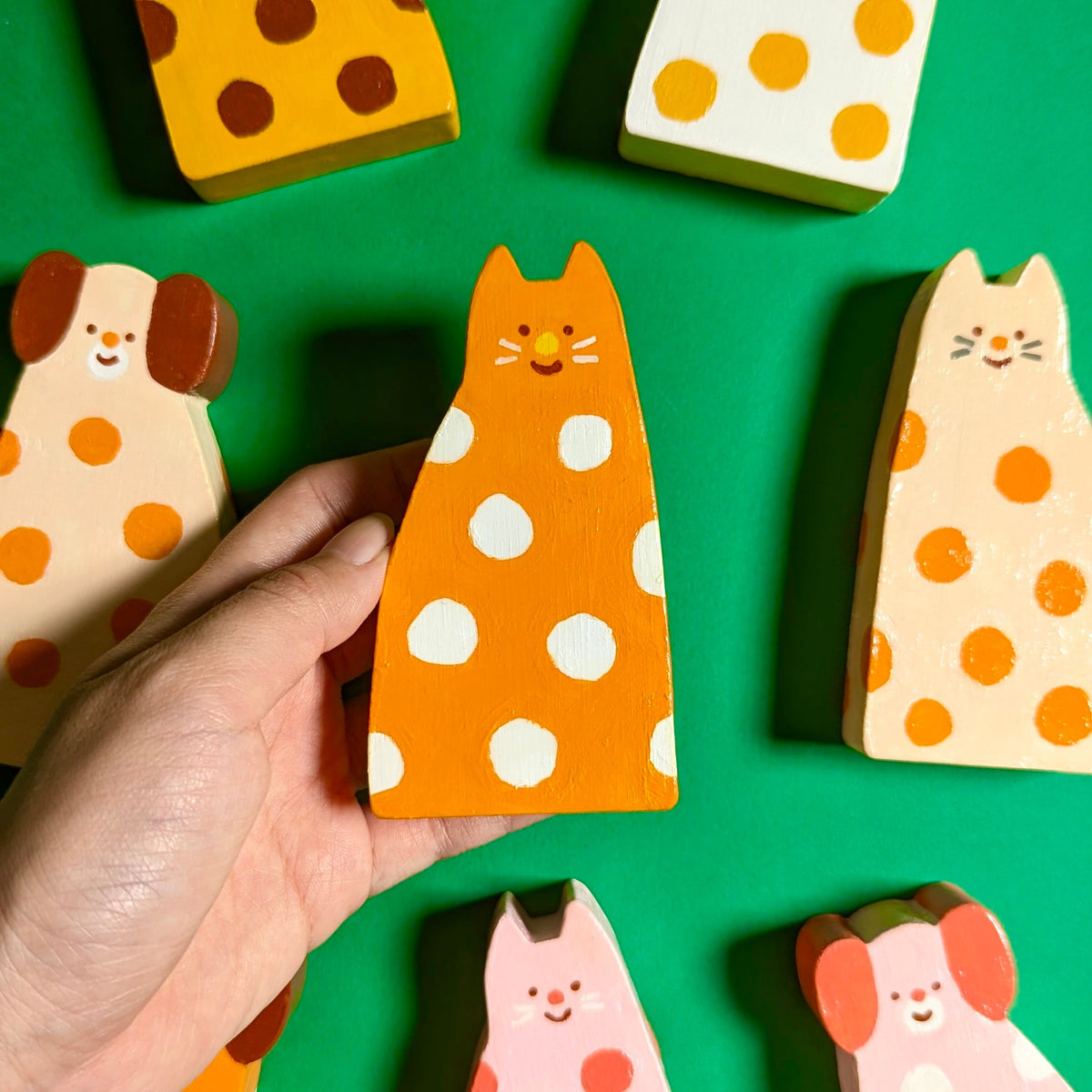 Wooden Spotted Cat/Dog Sculpture